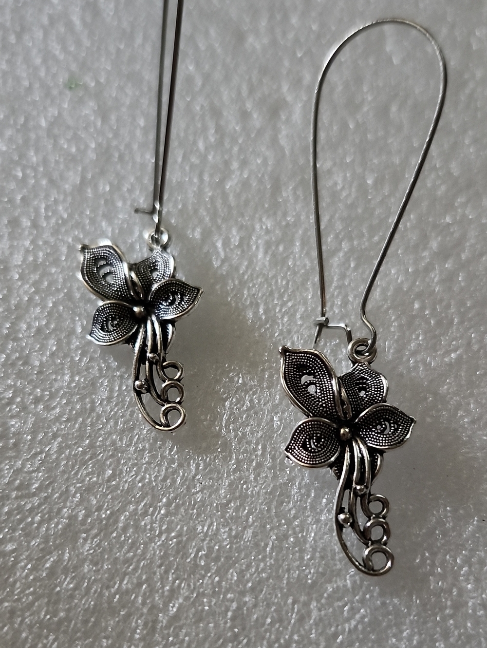 Hand Crafted Silver Tone Floral Drop Earrings
